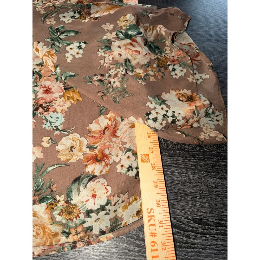 Windsor Floral Wide Leg Pants Mauve Brown High Waisted Boho Chiffon Small - Picture 8 of 9